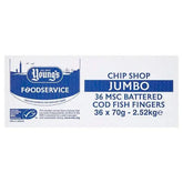 Youngs Chip Shop Jumbo MSC Battered Cod Fish Fingers 36 x 70g (2.52kg)  Adomoo